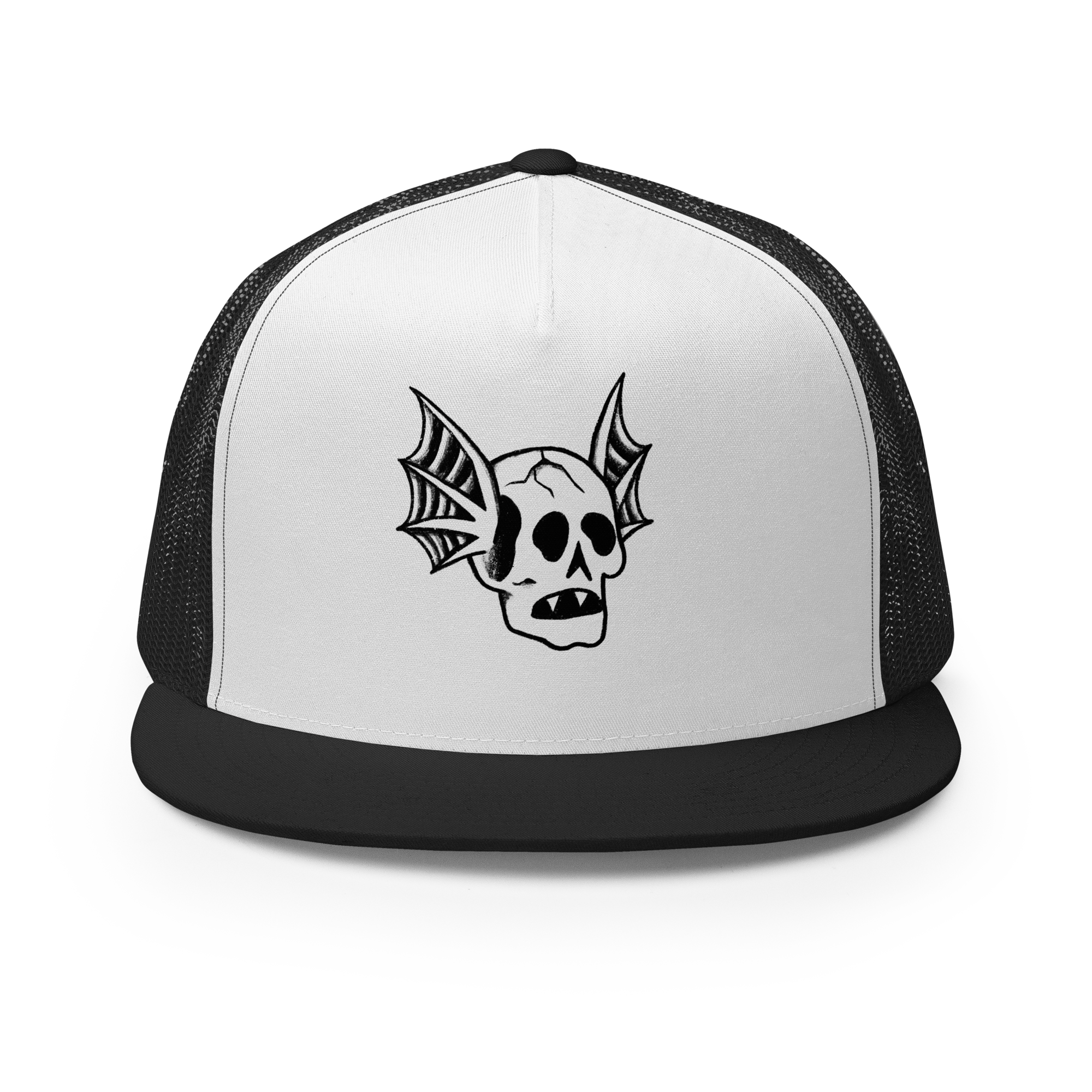 Bat Skull Trucker Cap - Black & White