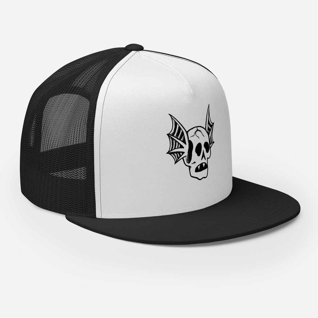 Bat Skull Trucker Cap - Black & White