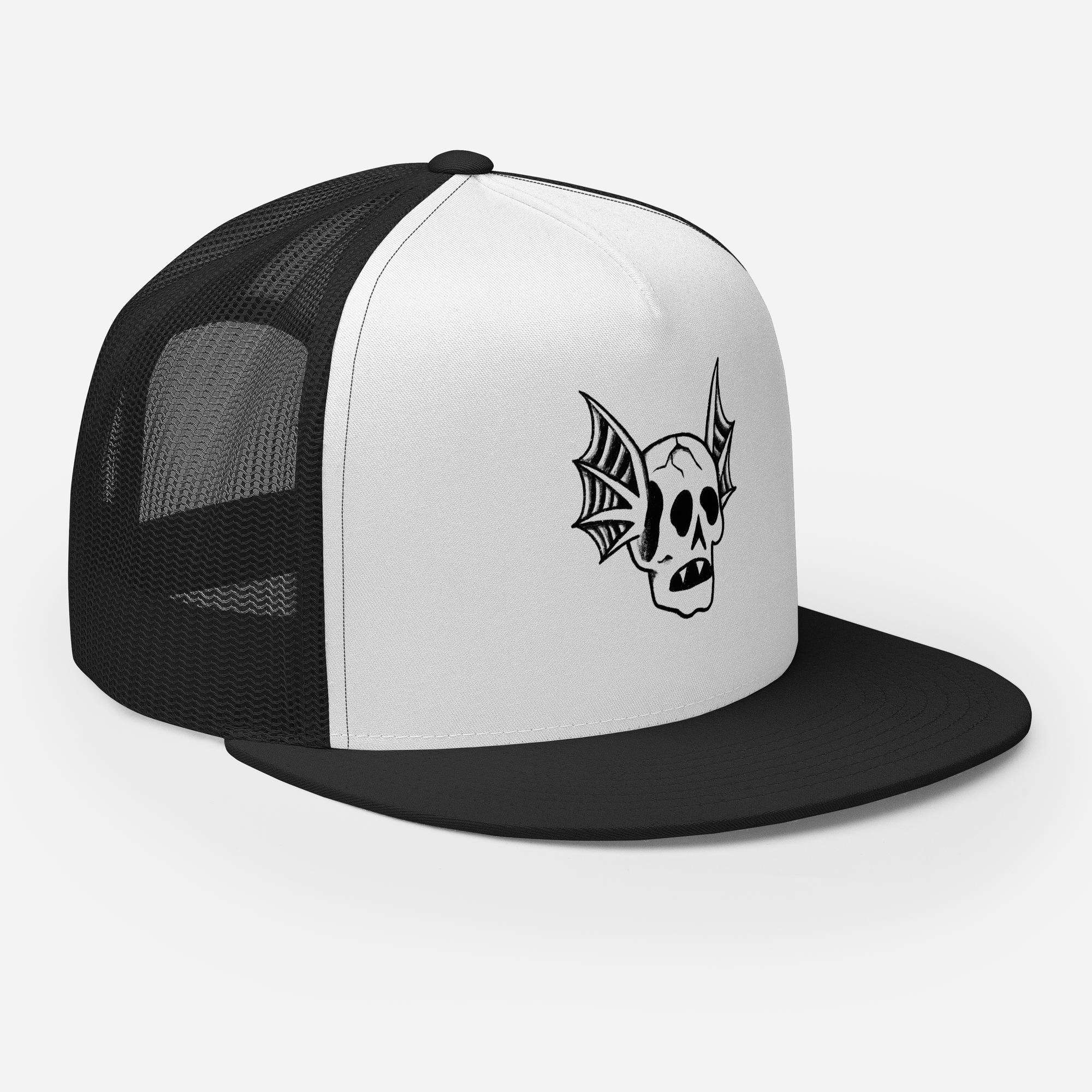 Bat Skull Trucker Cap - Black & White